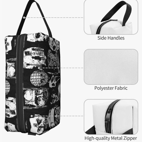 Unisex Cosmetic Bags Horror Icons Makeup Pouch Travel Toiletry Storage Bag - Picture 2 of 10